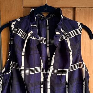 Banana Republic Blue and White Plaid Ruffle Blouse